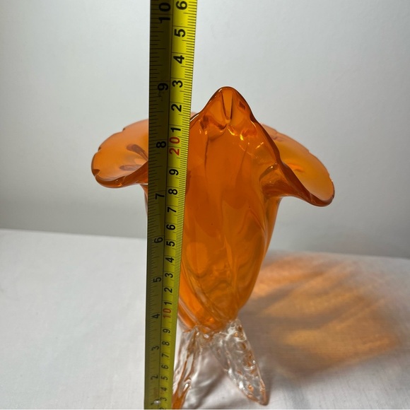Murano Art Glass Cornucopia Horn Vase Neon Orange 1950s. Vintage - Picture 5 of 6